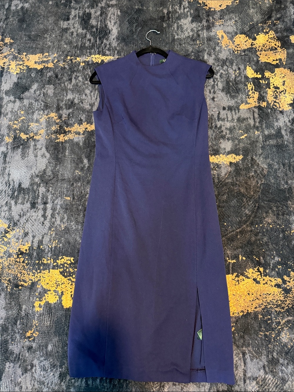 Ralph Lauren Navy Sleeveless Sheath Dress with Subtle Front Slit